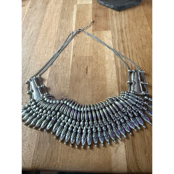 Handcrafted Tharu People Silver Alloy Multi-string Chain Bib Necklace - Picture 2 of 7